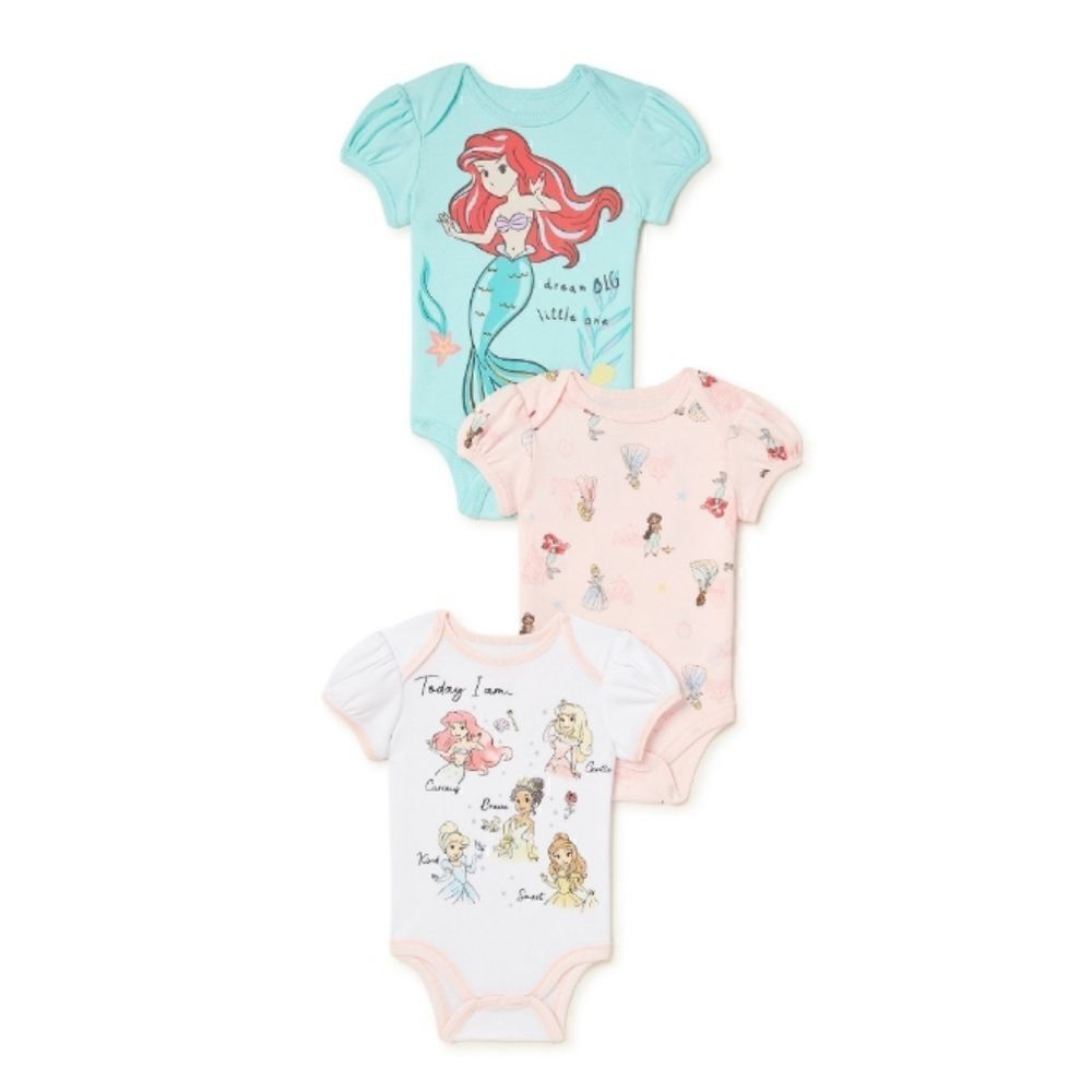 Disney Princess Baby Girl Bodysuits, 3-Pack